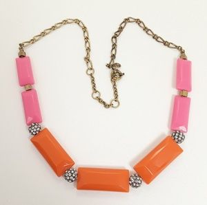 J. Crew Long Pink Orange Crystal Long Necklace